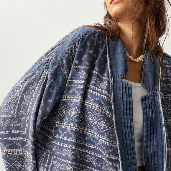 Blue Casual Women's Vacation Loose Drop Shoulder Jacket - Picture 6 of 8